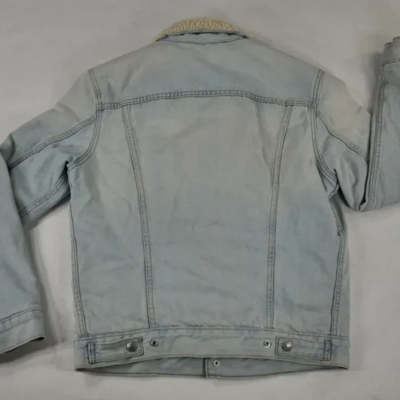 Levi’s Sherpa Fleece Lined Denim Trucker Jacket Light Blue Mens Small